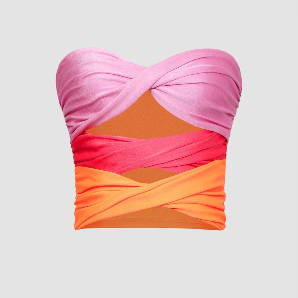 Orange, Light Pink, and Hot Pink Twisted Front Tube Top